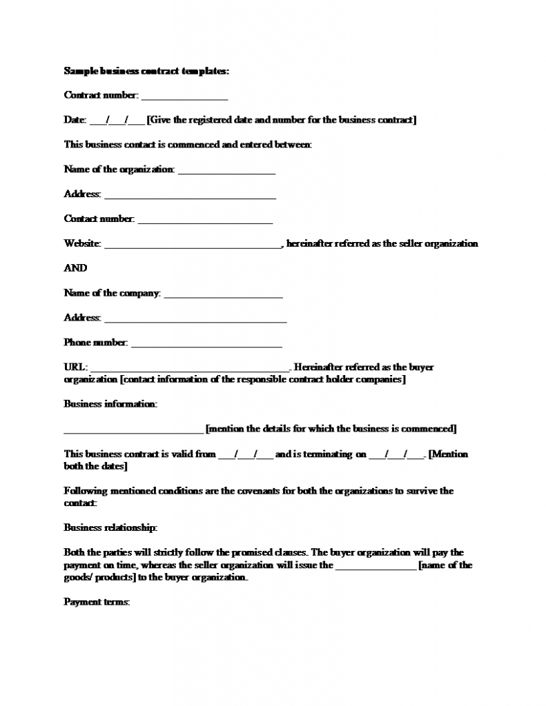 Business Contract Agreement Sample Business Contract Template