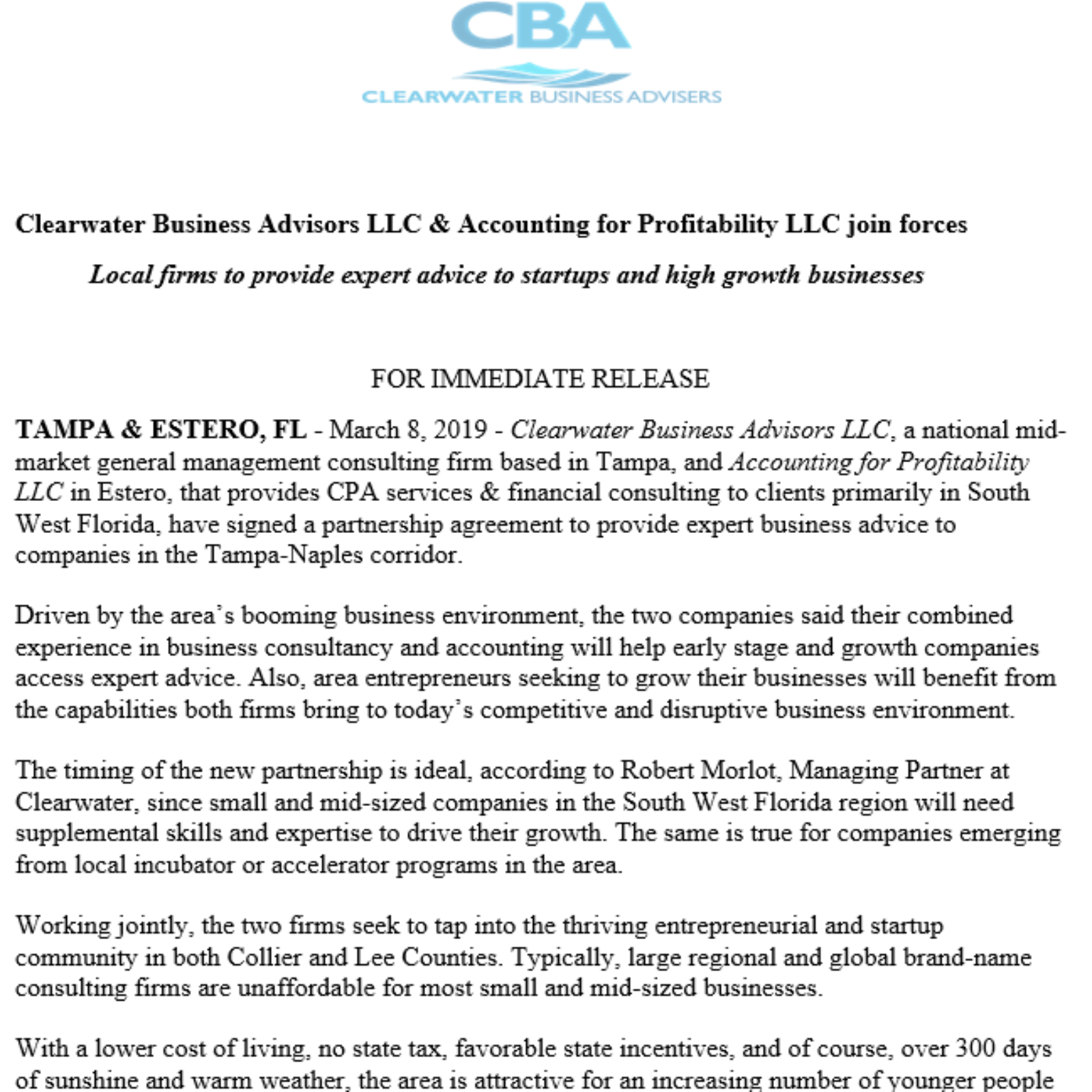 Business Partnership Agreement Between Two Companies In The News Clearwater Business Advisors Llc Accounting For