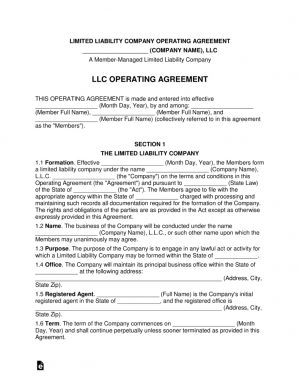Business Partnership Agreement Between Two Companies Multi Member Llc Operating Agreement Template Eforms Free