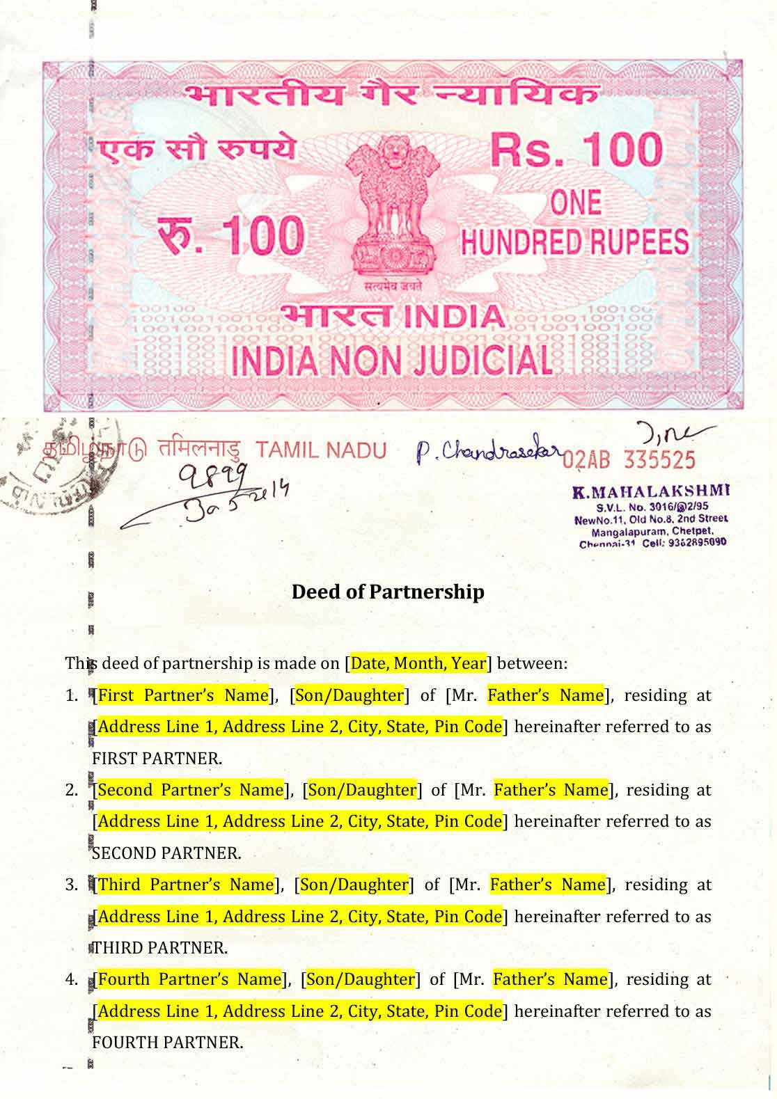 Business Partnership Agreement Between Two Companies Partnership Deed Format Indiafilings Document Center
