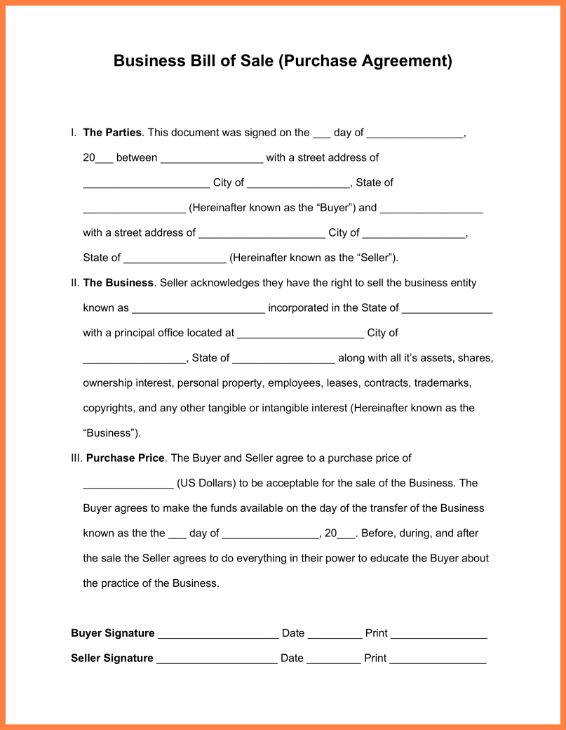 Business Transfer Agreement 022 Purchase Agreement Template Free Invoice Example Business Bill