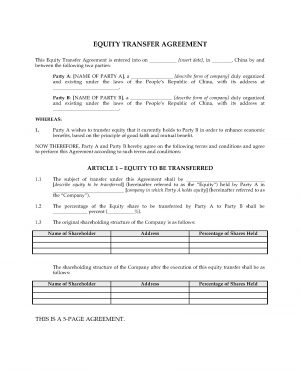 Business Transfer Agreement China Equity Transfer Agreement