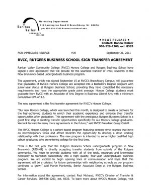 Business Transfer Agreement Rvcc Rutgers Business School Sign Transfer Agreement
