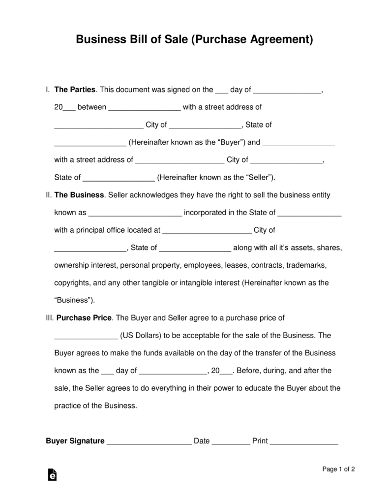 Buy Sell Agreement Llc Free Business Bill Of Sale Form Purchase Agreement Word Pdf