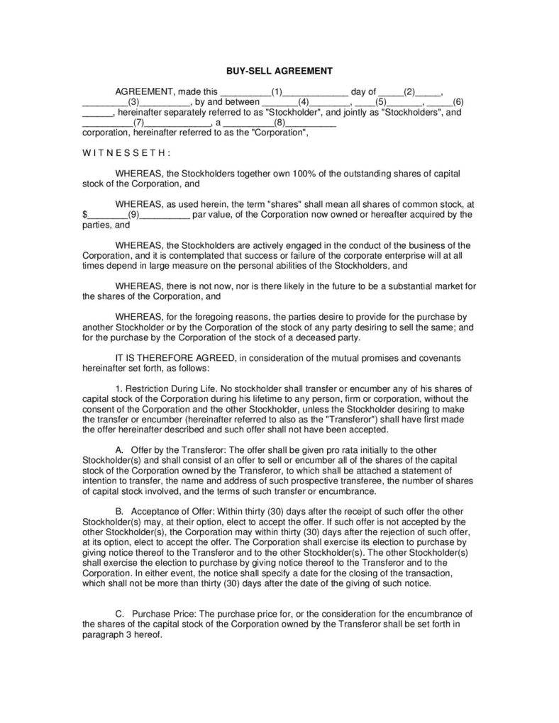 Buyout Agreement Template Understanding The 3 Fundamentals Of A Buy Sell Agreement Free