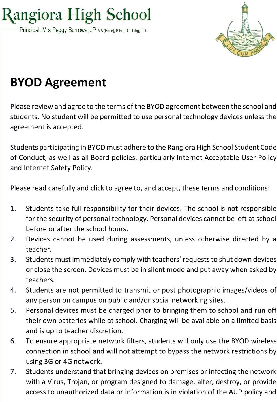 Byod Agreement Form Od Acceptable Use Od Bring Your Own Device Pdf