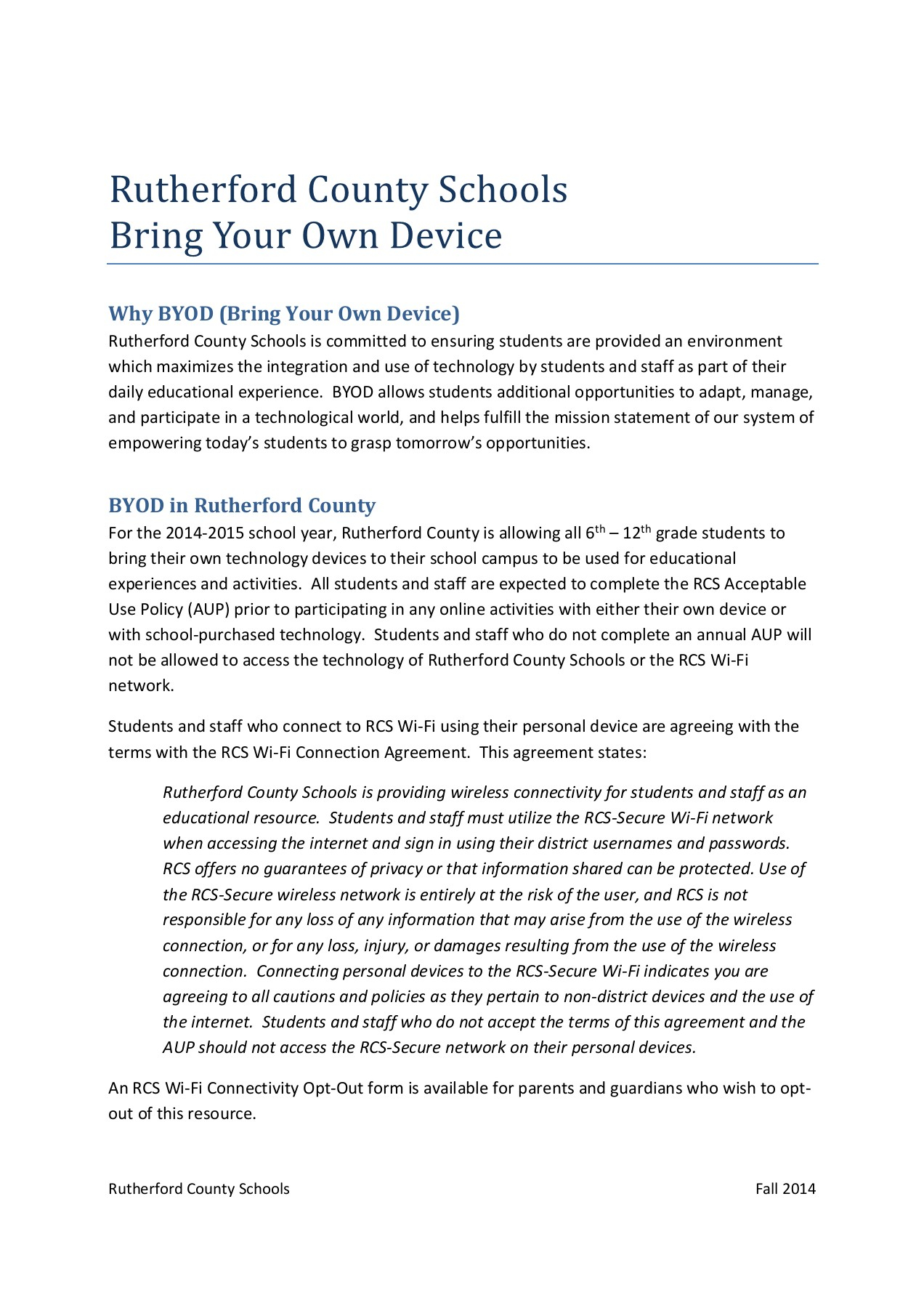Byod Agreement Form Rcs Bring Your Own Device Od Policy Pages 1 6 Text Version