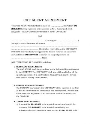 C & F Agent Agreement Sai Services Products