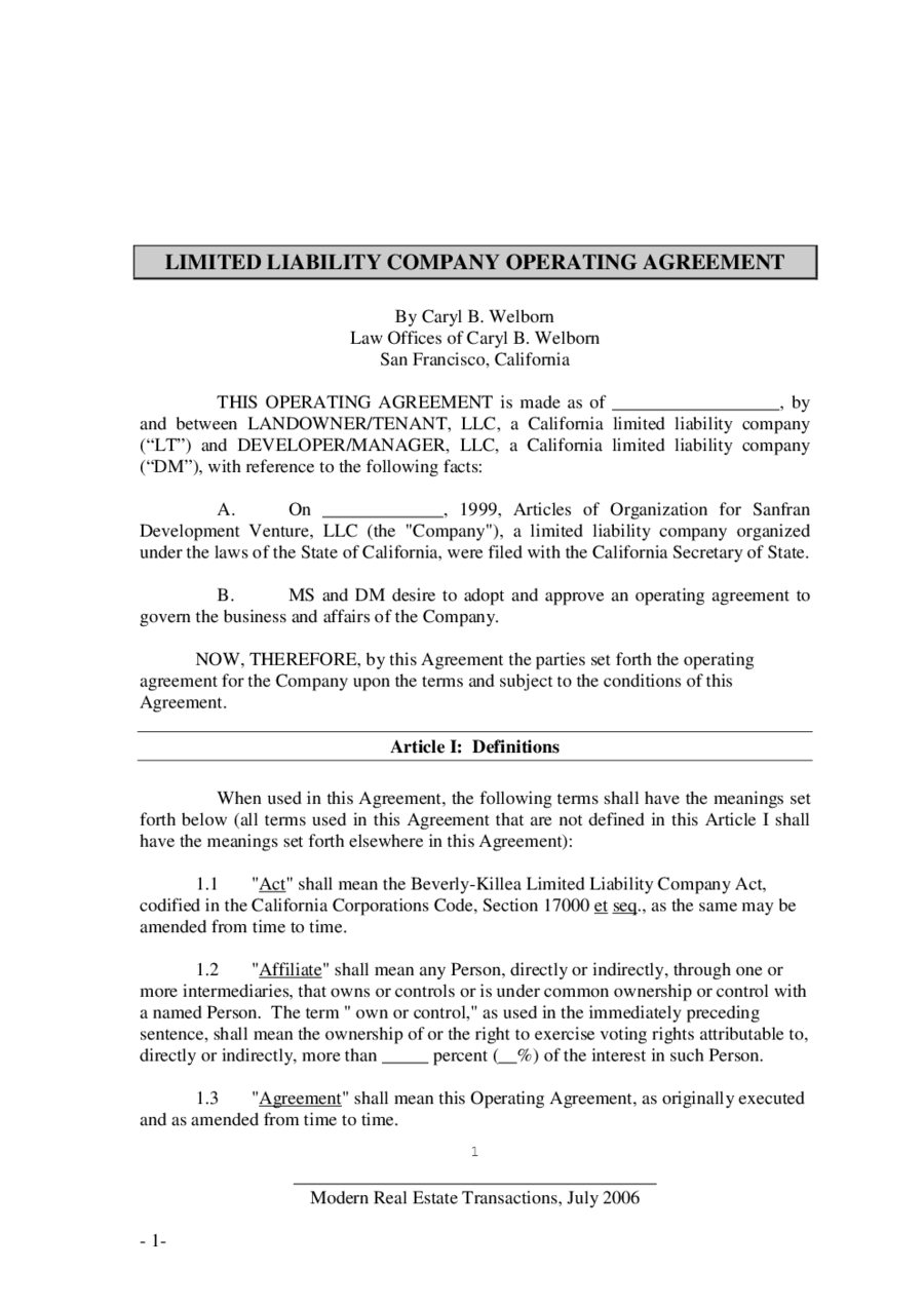 California Llc Operating Agreement 2019 Llc Operating Agreement Template Fillable Printable Pdf