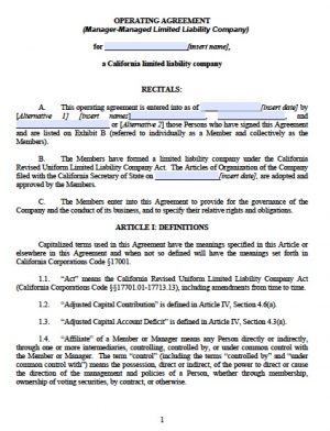 California Llc Operating Agreement California Multi Member Llc Operating Agreement Free Llc Operating