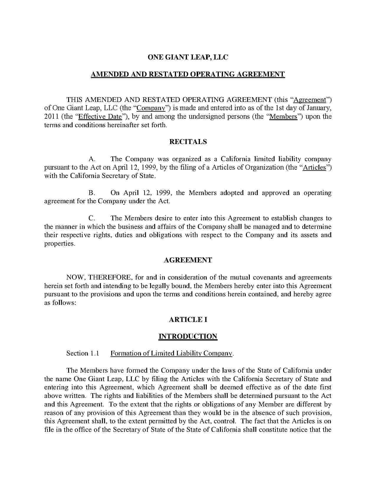 California Llc Operating Agreement Download Amendment To Llc Operating Agreement Style 22 Template For