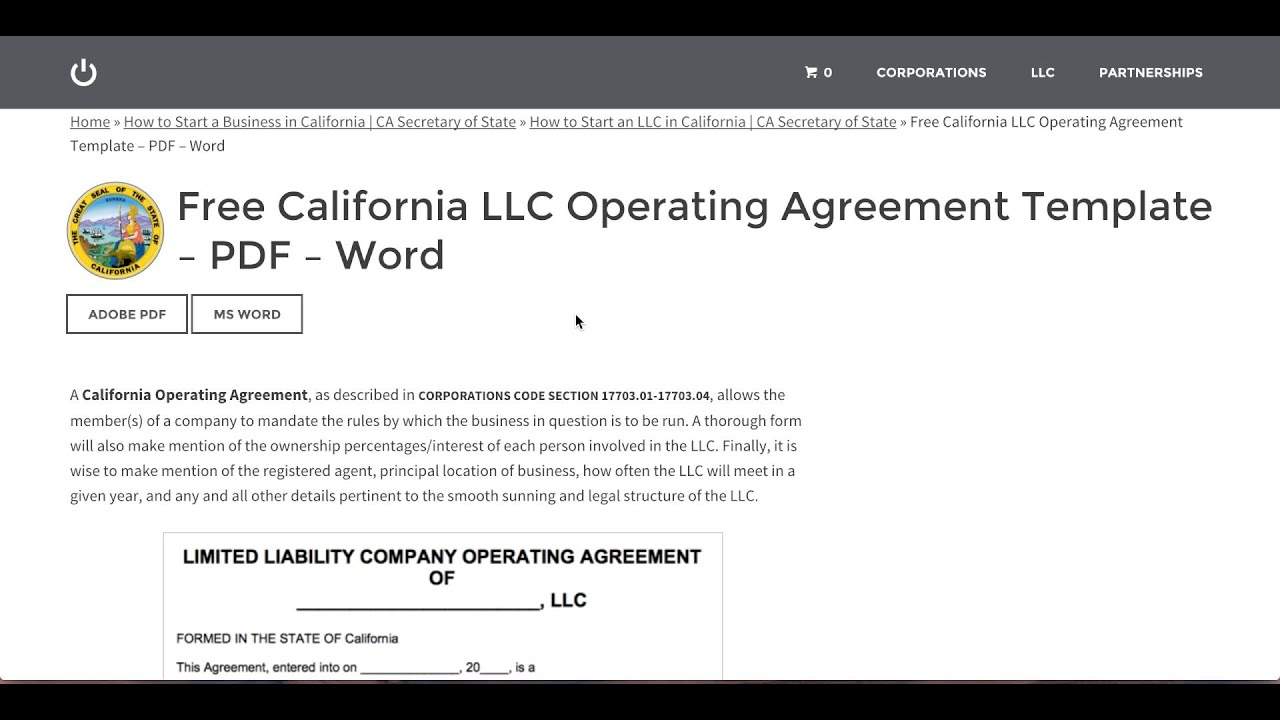 California Llc Operating Agreement Free California Llc Operating Agreement Template Pdf Word
