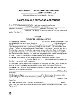 California Llc Operating Agreement Free California Multi Member Llc Operating Agreement Form Pdf