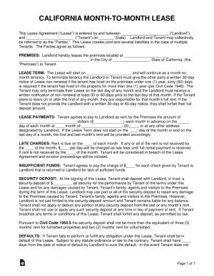 California Residential Lease Or Month To Month Rental Agreement Free California Month To Month Rental Agreement Form Word Pdf