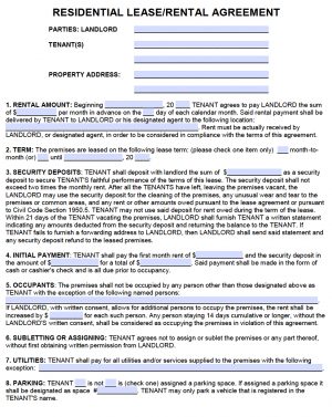 California Residential Lease Or Month To Month Rental Agreement Free California Standard Residential Lease Agreement Template Pdf