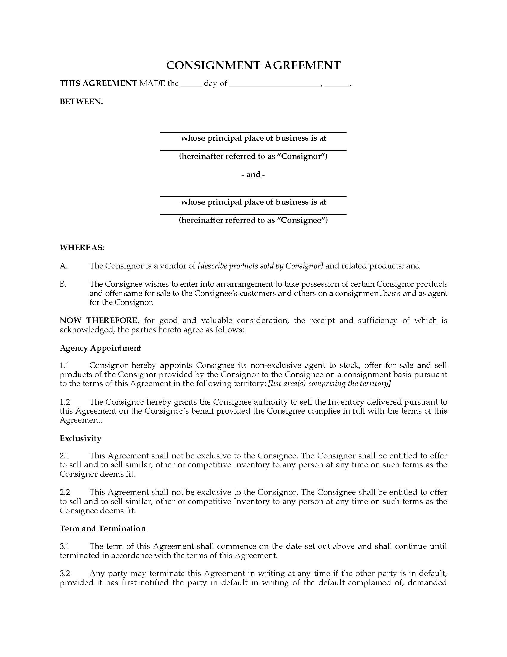 Clothing Consignment Agreement Template Consignment Agreement Template Download Free Forms Amp Samples For
