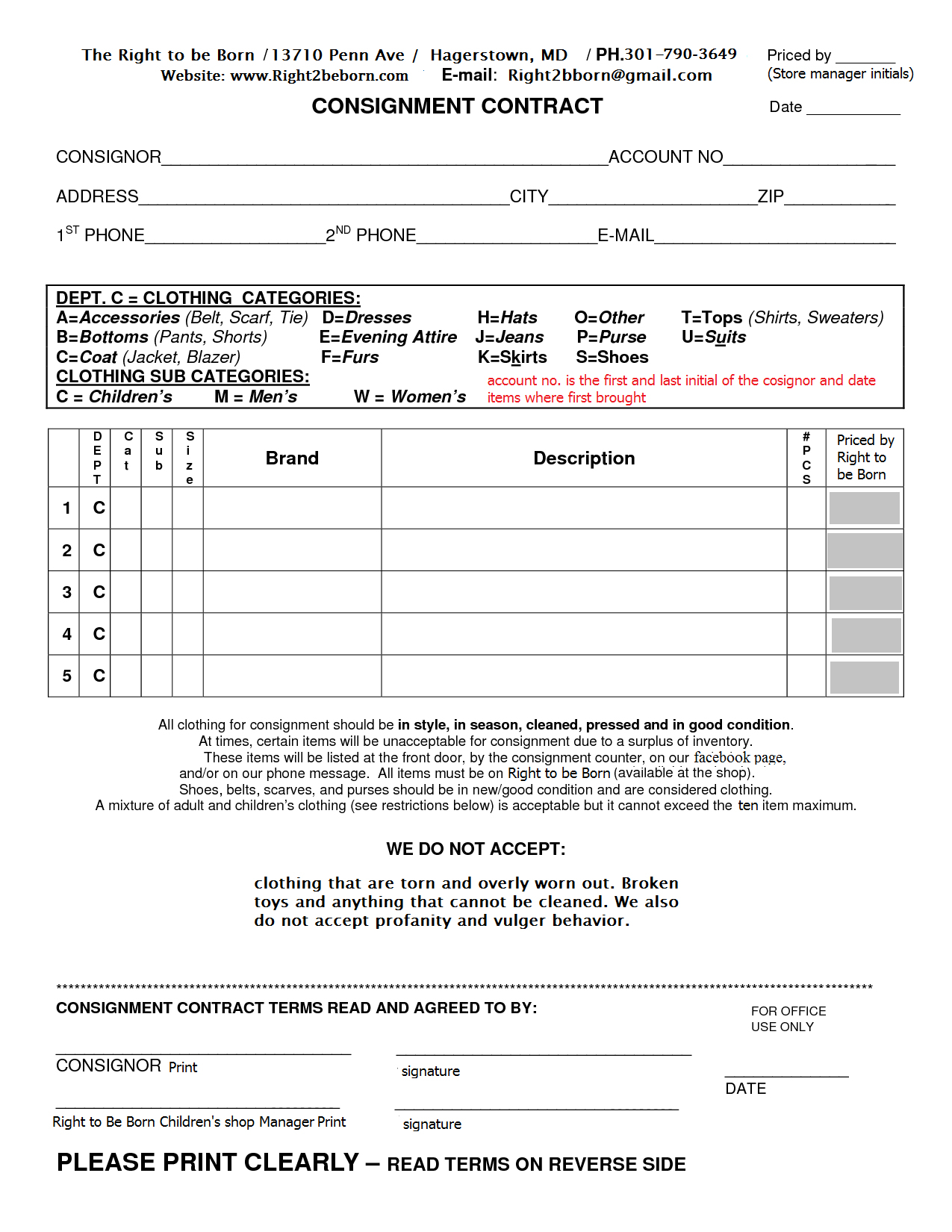 Clothing Consignment Agreement Template Consignment Sale Agreement Form 53204 Consignment Agreement