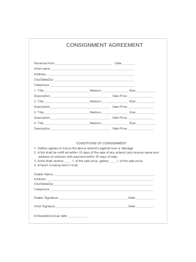 Clothing Consignment Agreement Template Dealer Consignment Form Seattlebaco