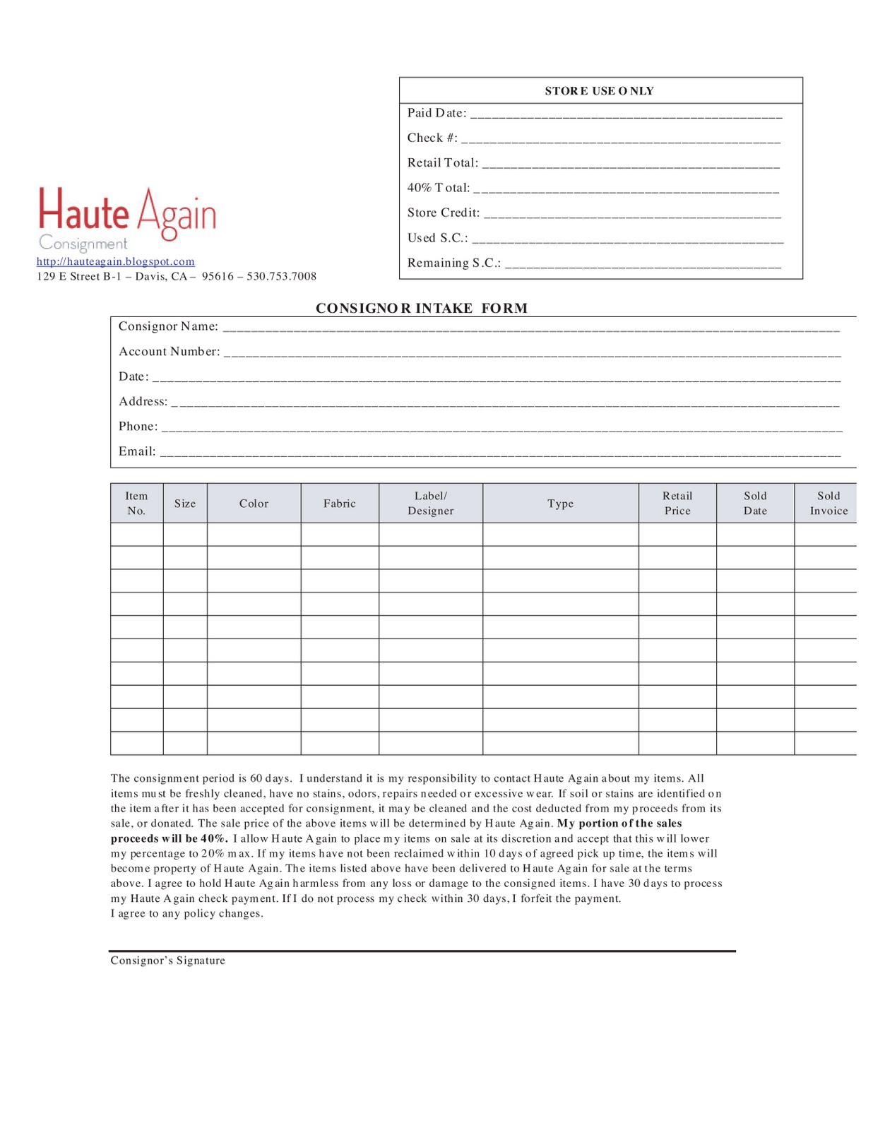 Clothing Consignment Agreement Template Haute Again A Sweet Little Consignment Store In Downtown Davis