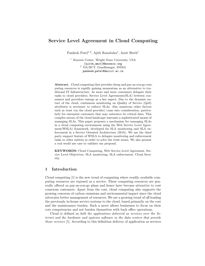 Cloud Service Level Agreement Template Pdf Service Level Agreement In Cloud Computing