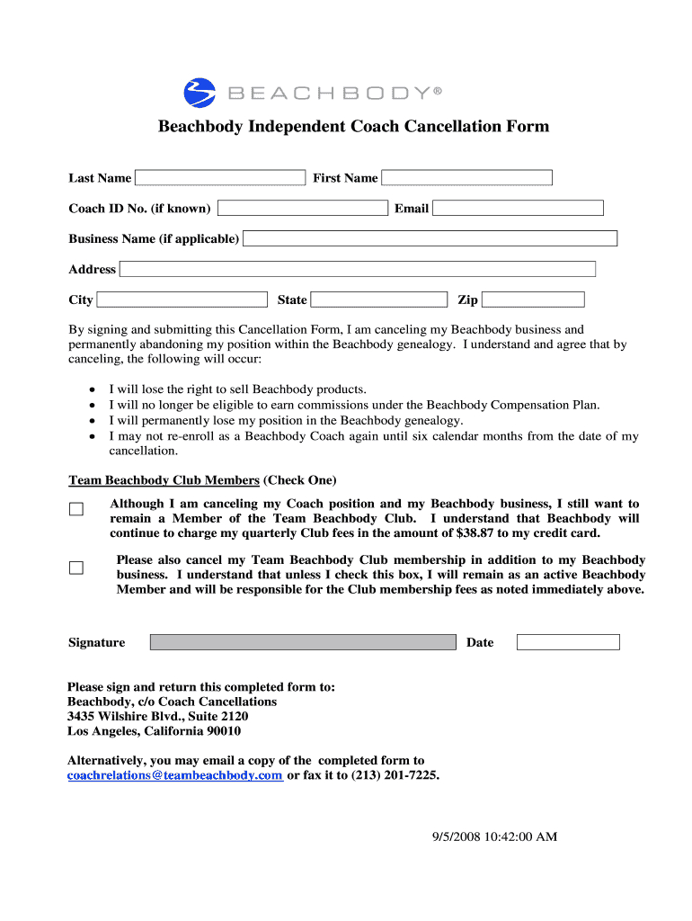 Coaching Agreement Form Beachbody Coach Canceling Fill Online Printable Fillable Blank