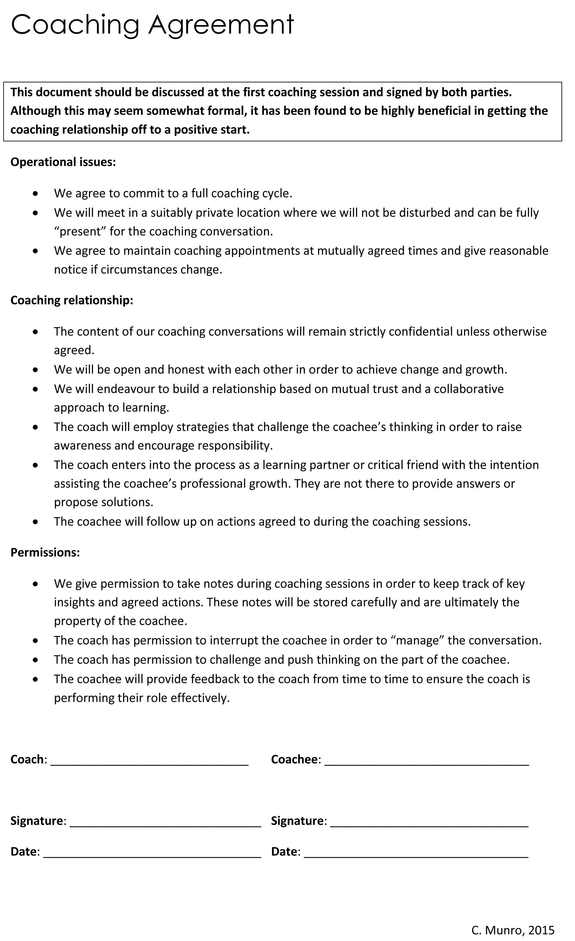Coaching Agreement Form Coaching A Coaching Journey