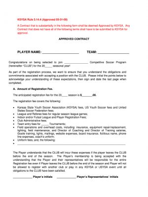 Coaching Agreement Form Soccer Player Contract Form Fill Online Printable Fillable
