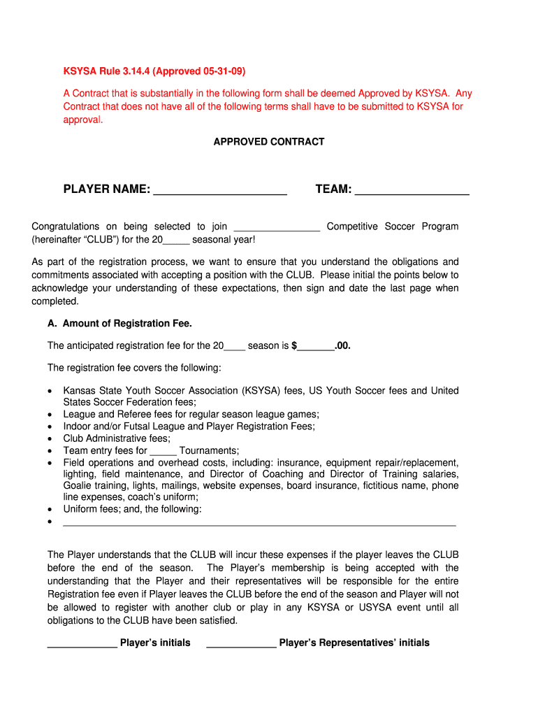 Coaching Agreement Form Soccer Player Contract Form Fill Online Printable Fillable