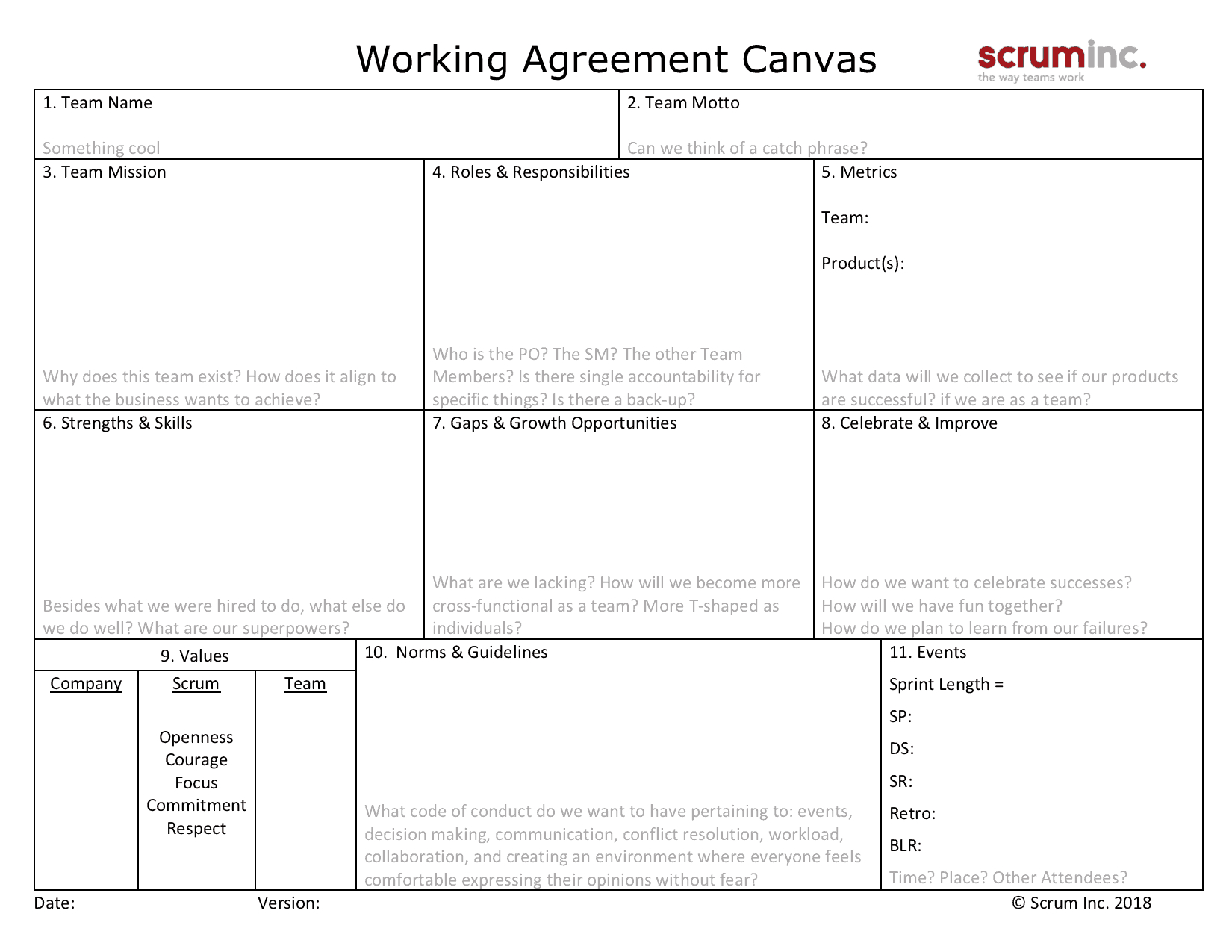 Coaching Agreement Form Team Working Agreement Canvas Scrum Inc