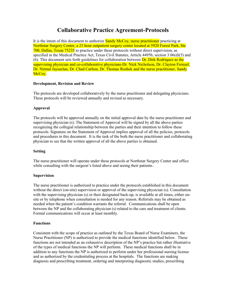 Collaborative Practice Agreement Nurse Practitioner Collaborative