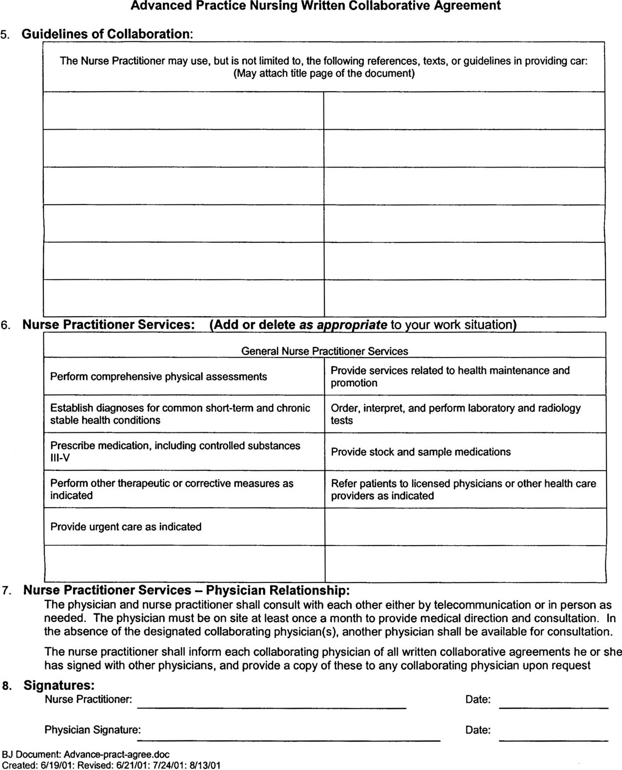 Nurse Practitioner Collaborative Agreement Template