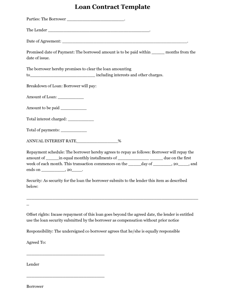 Collateral Loan Agreement Template Personal Loan Statement Template And Simple Interest Loan Agreement
