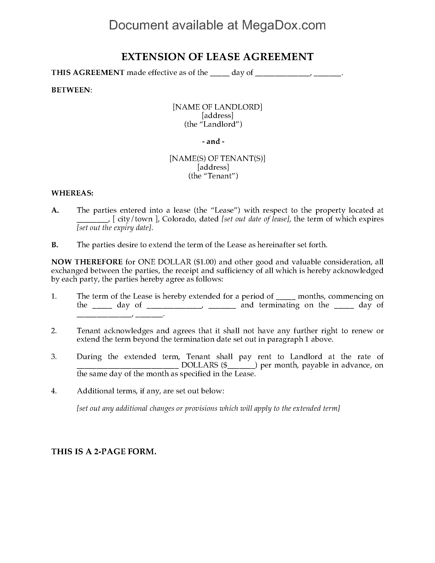 Colorado Residential Lease Agreement Colorado Extension Of Residential Lease