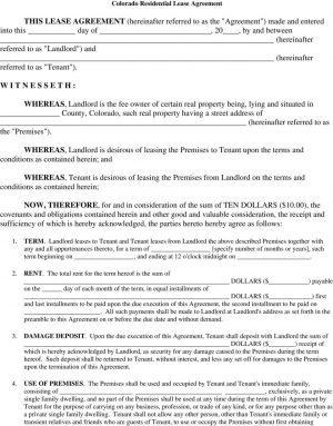 Colorado Residential Lease Agreement Colorado Residential Lease Agreement Pdf