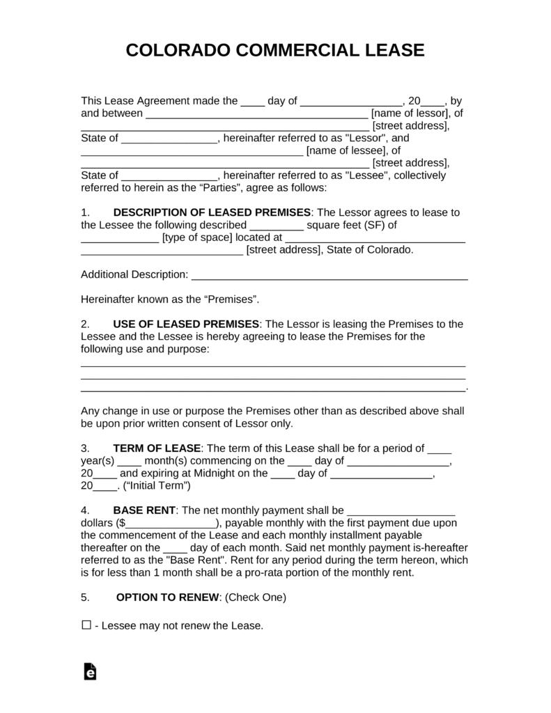 Colorado Residential Lease Agreement Free Colorado Commercial Lease Agreement Template Pdf Word