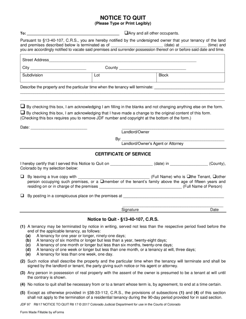 Colorado Residential Lease Agreement Free Colorado Lease Termination Letter Form Jdf 97 Pdf Eforms