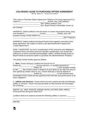 Colorado Residential Lease Agreement Free Colorado Lease With Option To Purchase Lease To Own Agreement