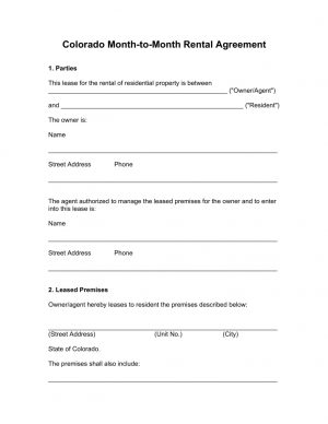 Colorado Residential Lease Agreement Free Colorado Month To Month Rental Agreement Template Pdf Word
