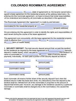 Colorado Residential Lease Agreement Free Colorado Roommate Agreement Template