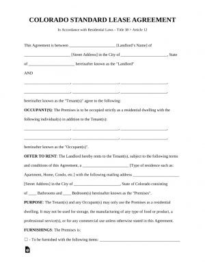 Colorado Residential Lease Agreement Free Colorado Standard Residential Lease Agreement Template Pdf