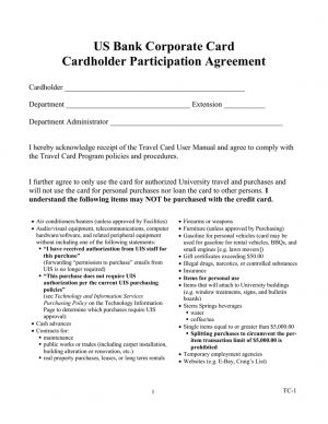 Company Credit Card Usage Agreement Us Bank Corporate Card Cardholder Participation Agreement