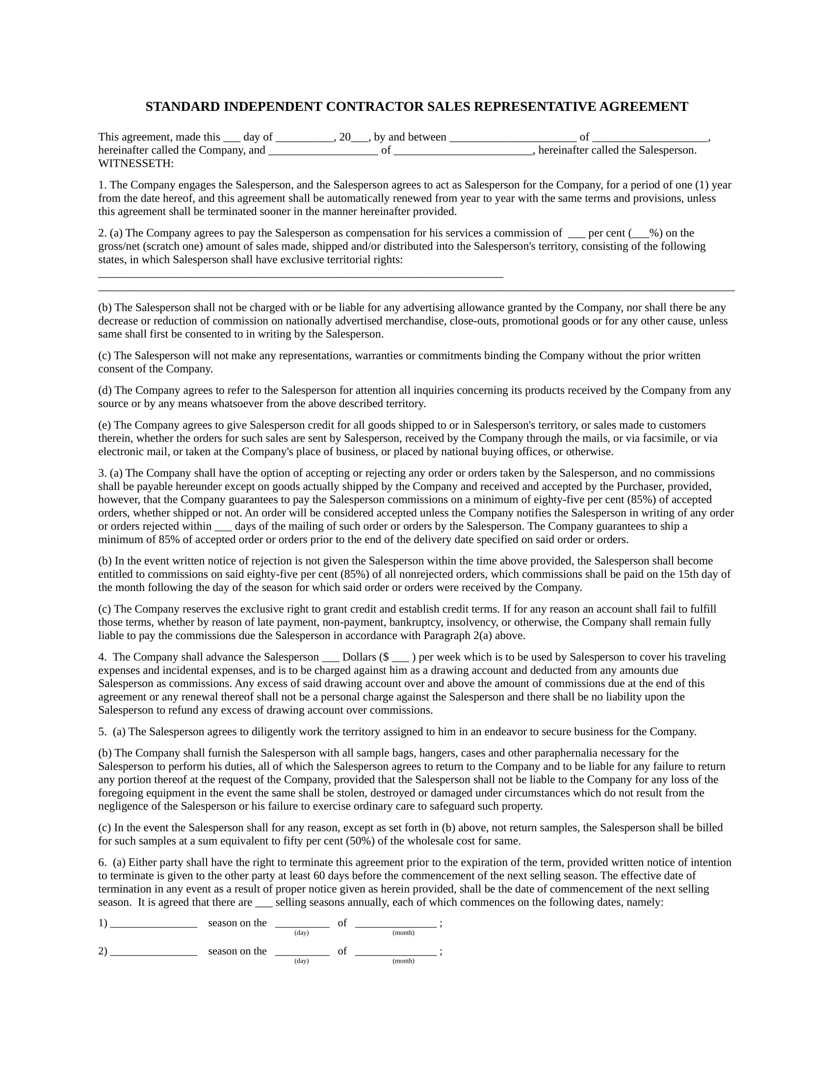 Company Representative Agreement 3 Salesperson Agreement Contract Forms Pdf Doc