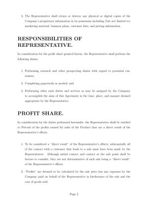 Company Representative Agreement Agreements Profit Sharing Agreement Template Template
