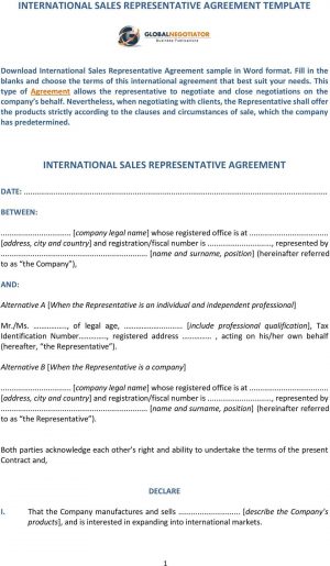 Company Representative Agreement International Sales Representative Agreement Template International