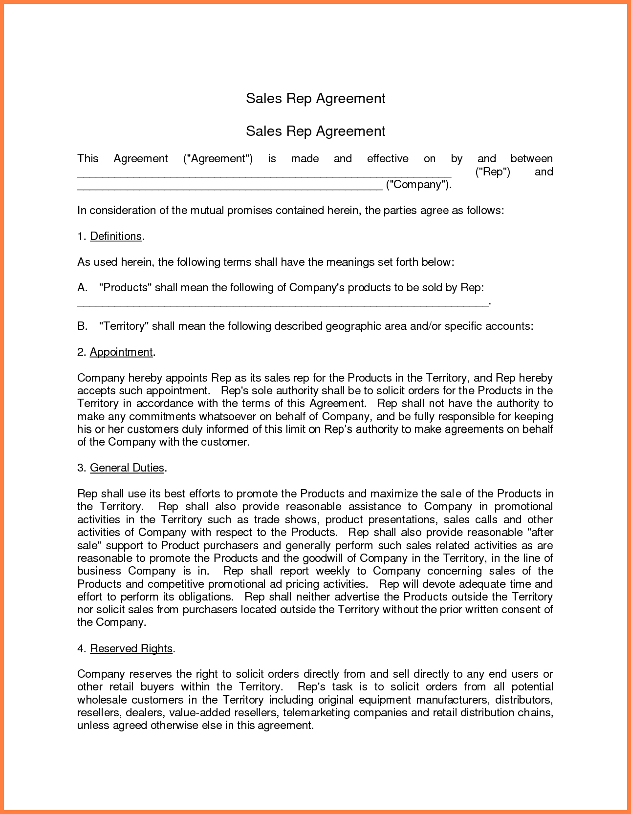 Company Representative Agreement Wholesale Purchase And Sale Agreement 94885 6 Sales Representative