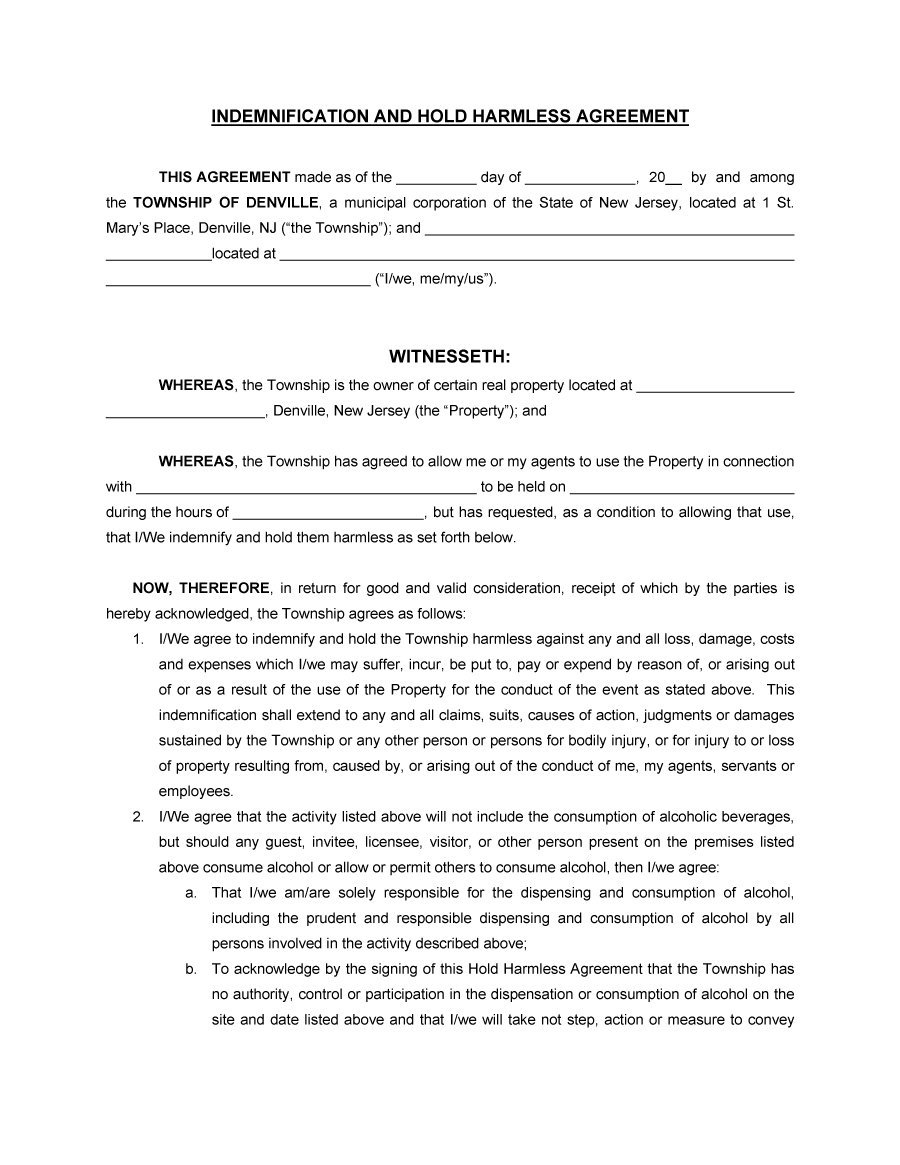 Construction Indemnity Agreement 40 Hold Harmless Agreement Templates Free Template Lab