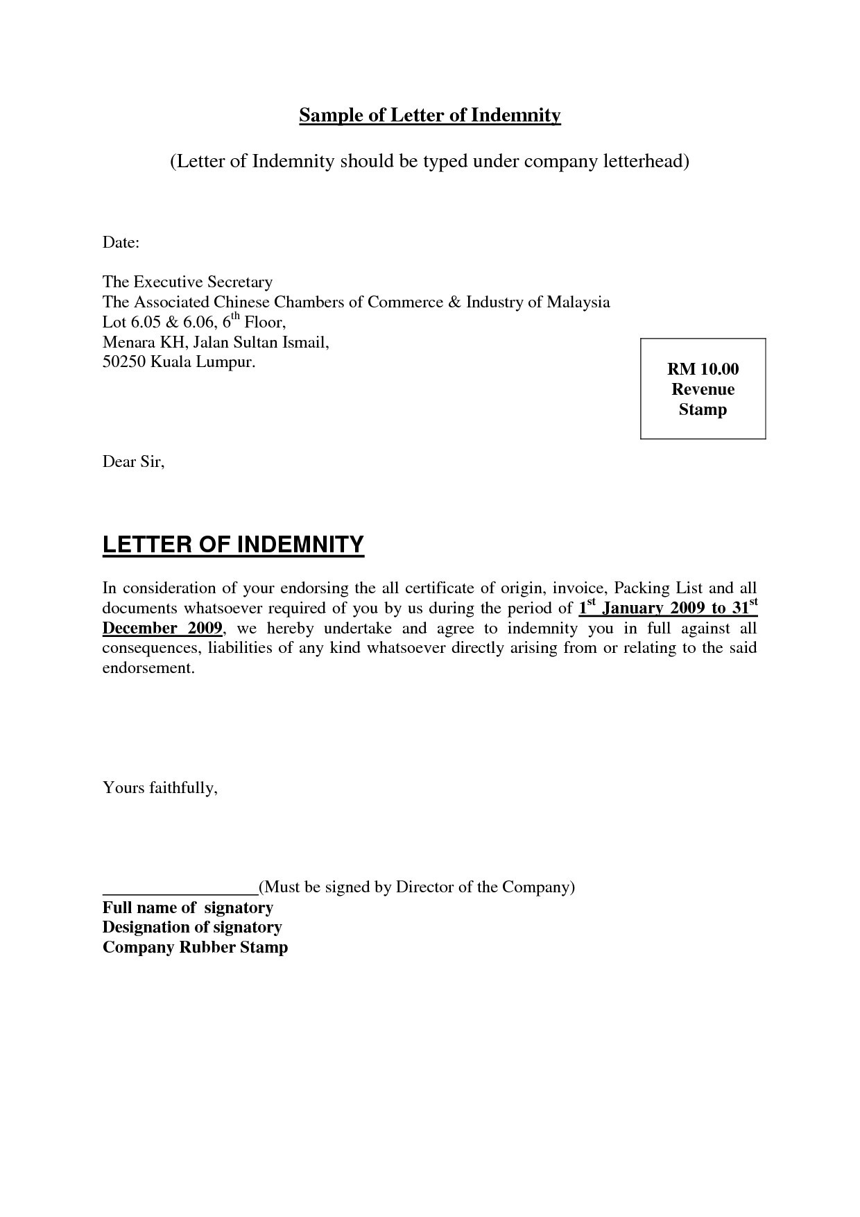 Construction Indemnity Agreement Letter Of Indemnification Template Examples Letter Template Collection