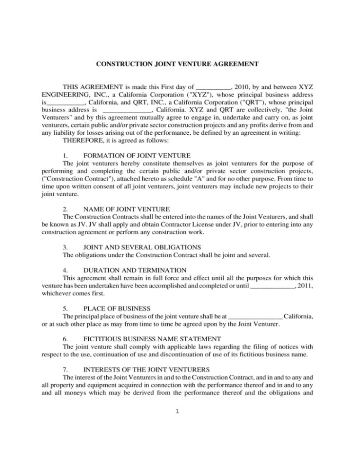 Construction Joint Venture Agreement Template Joint Venture Agreement Construction Joint Venture Agreement Template Joint Venture Agreement