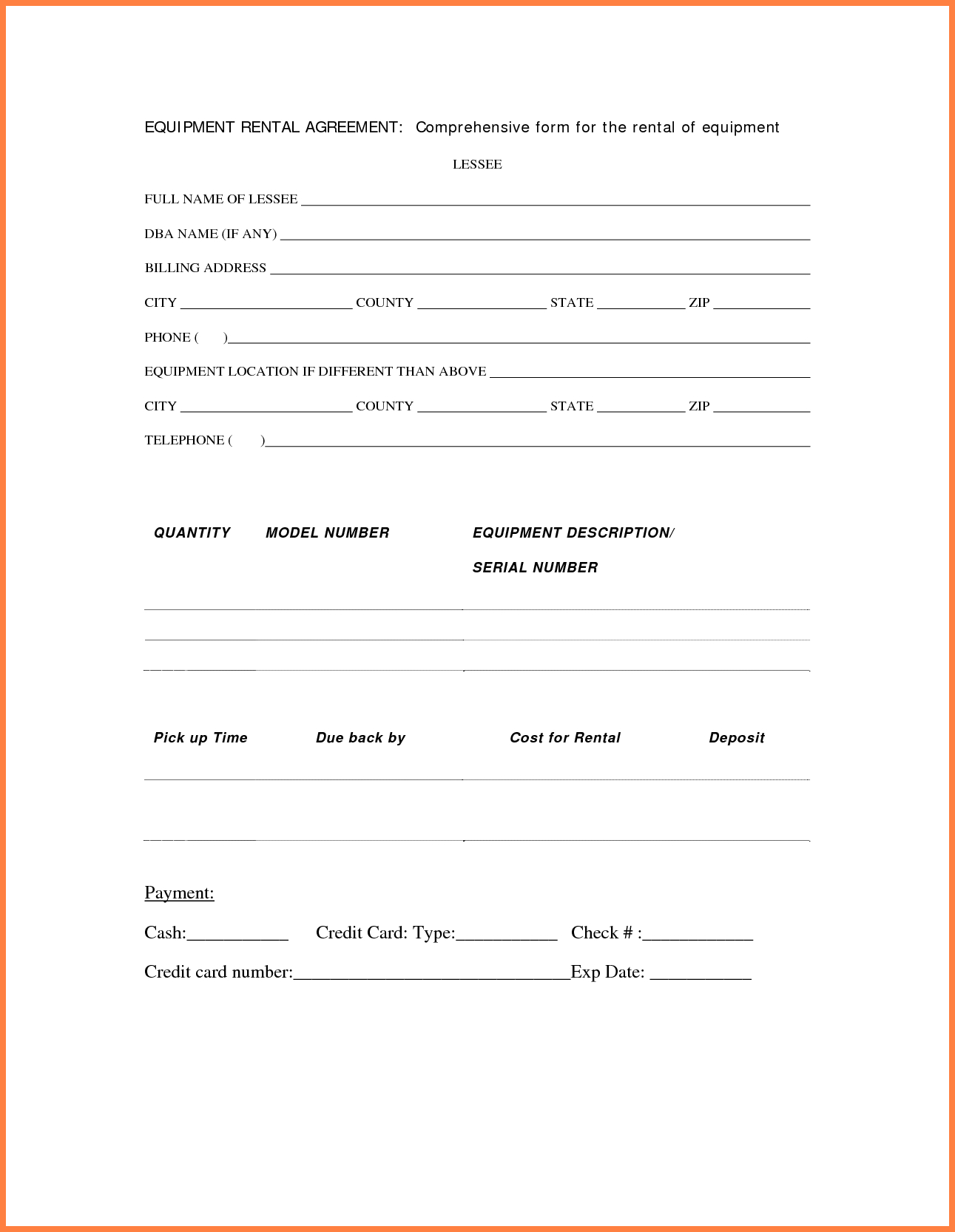 Contract Rental Agreement Template 003 Equipment Rental Agreement Template Contract Lease Form