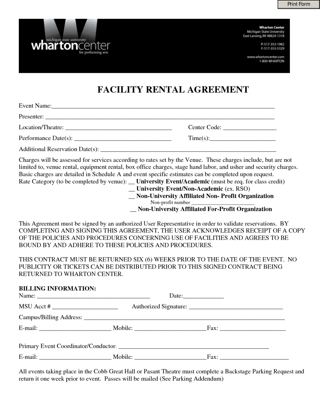 Contract Rental Agreement Template Facility Hire Agreement Template Lobo Black